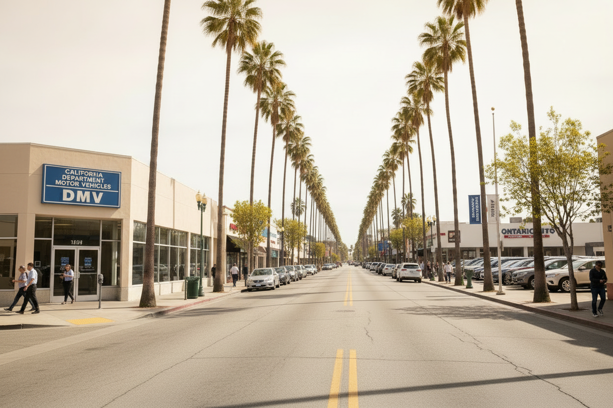 DMV y autos sobre escena Ontario CA